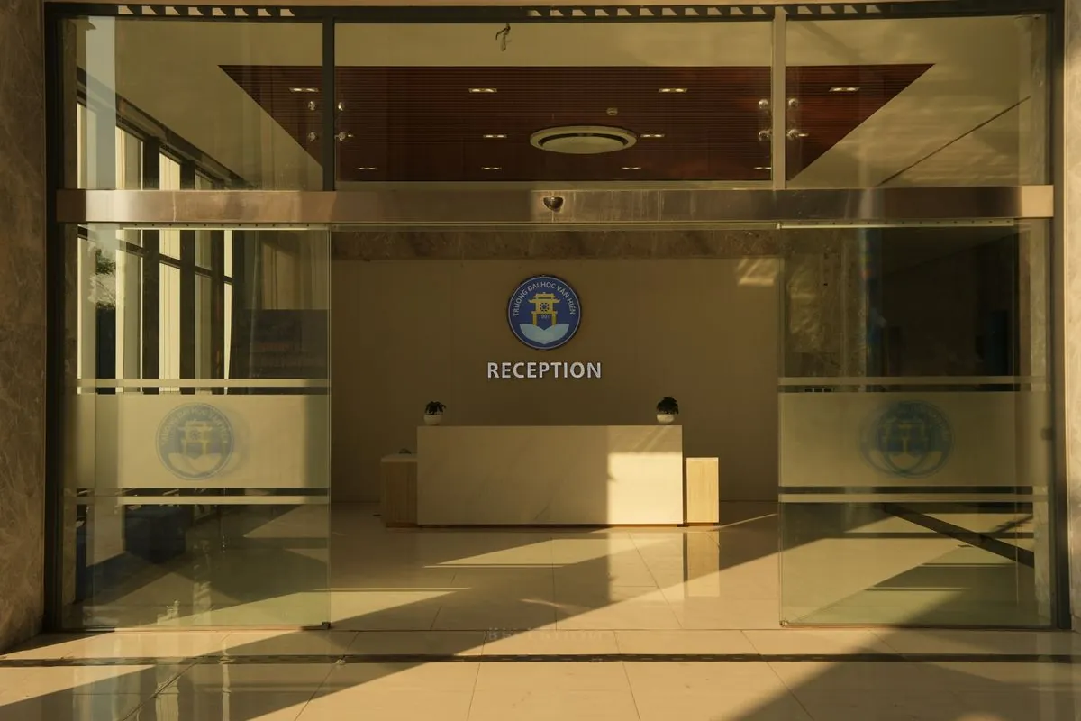 A corporate reception desk